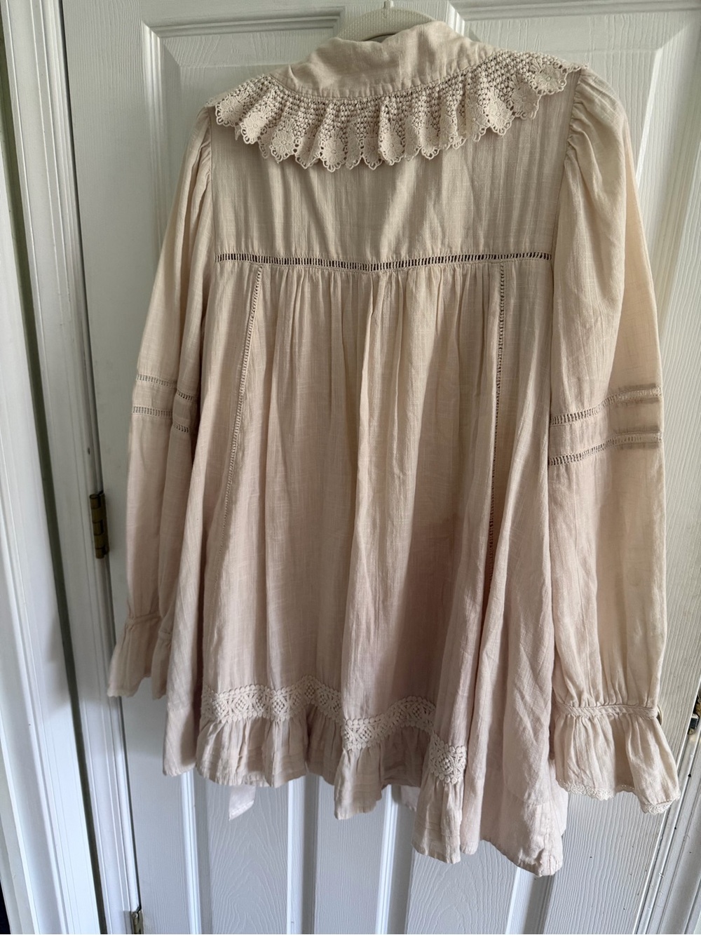 Free People Cream Lace-Trim Boho Mini Dress/Tunic - Picture 4 of 9